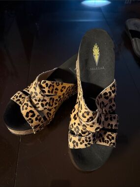 Volatile Leopard Print Slide Mules in Tan and Black